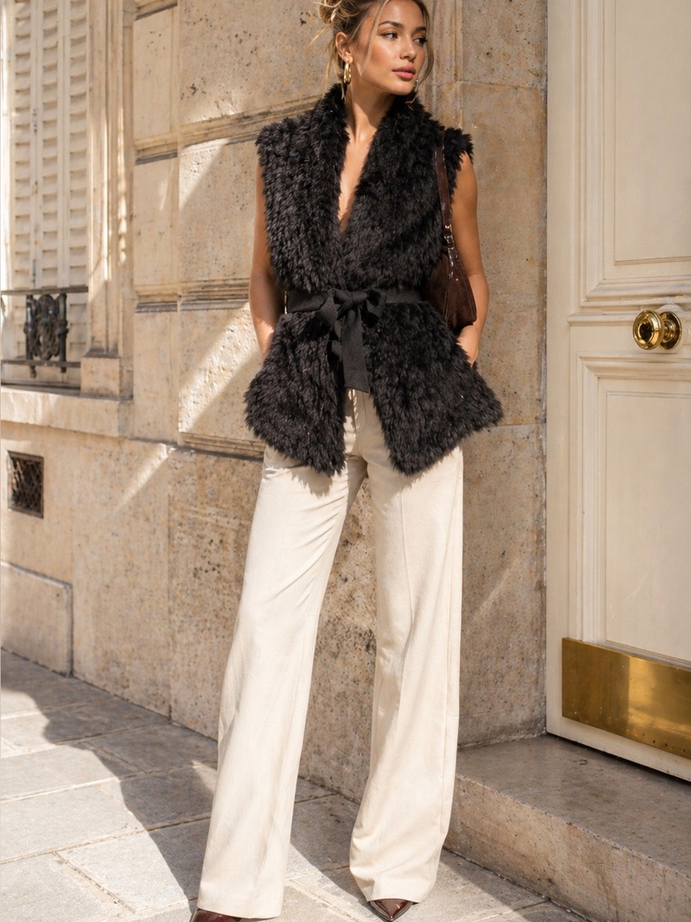 RUDSAK Black Belted Fur Vest M/L | Chic Layering Piece | Quiet Luxury Designer